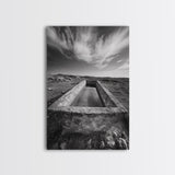 Stone Water Trough, Wild Horizon, Rustic Scene, Framed Canvas Print, Country Farm Decor, Outdoor Living Art, Neutral Wall Accent