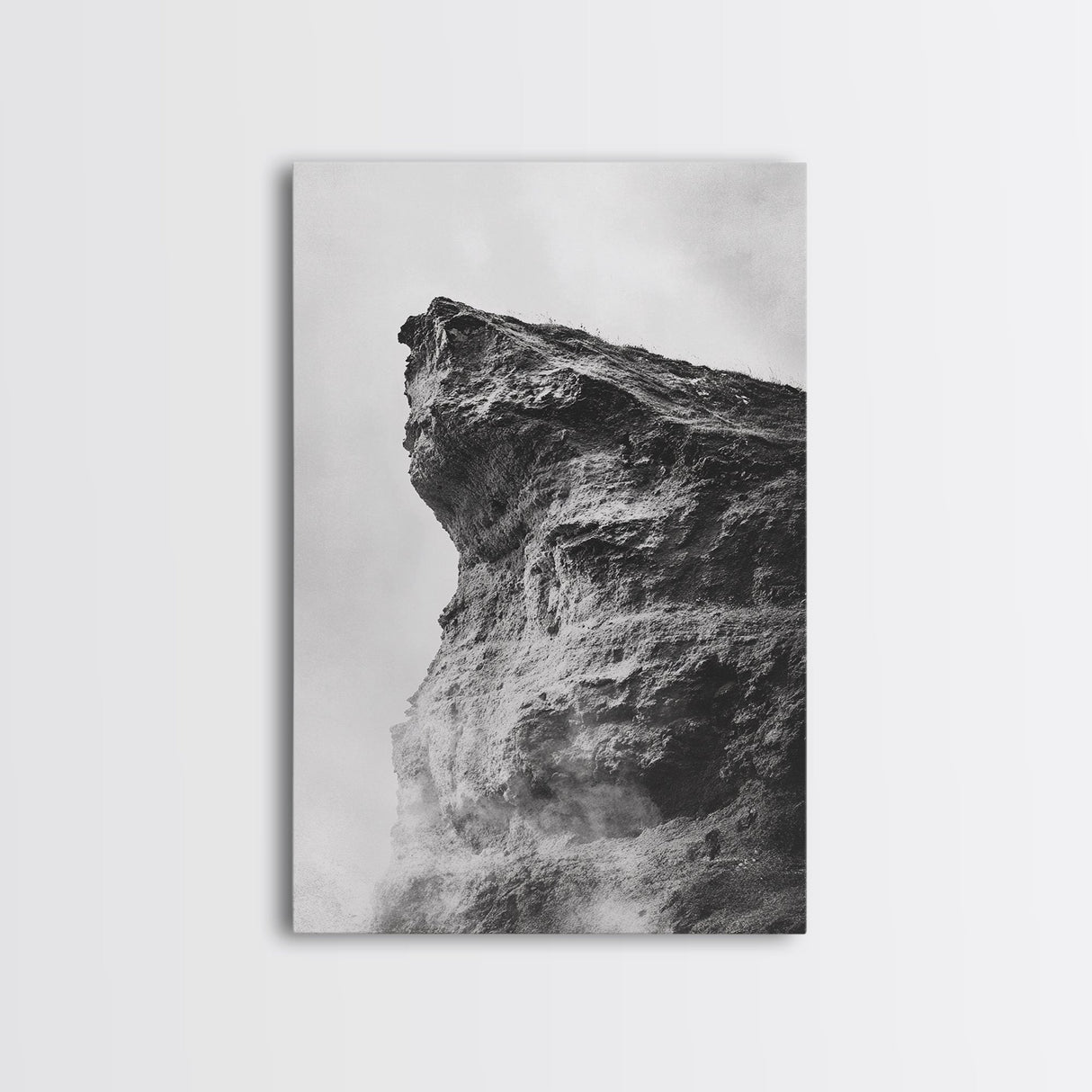 Stone Cliff Form, Abstract Rock Shape, Moody Earth Scene, Nature Texture, Framed Canvas Print, Office Wall Art, Minimalist Mountain Decor