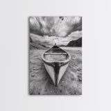 Canoe, Shoreline, Dramatic, Sky - canoe landscape Canvas Print, rustic wall art, entryway decor, nature photography, monochrome mountain