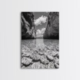 Clear Waterscape, Rocky Shoreline, Tropical Escape, Nature Photography, Framed Canvas Print, Beach House Coastal Wall Art