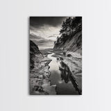 River Canyon, Dramatic Sky, Nature Pathway, Canvas Print, Adventure Wall Art, Cabin Decor, Black White Landscape Photography
