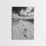 Desert Footprints Path, Dune Art, Wanderlust Vibes, Monochrome Landscape, Framed Canvas Print, Bedroom Wall Decor, Minimalist Travel