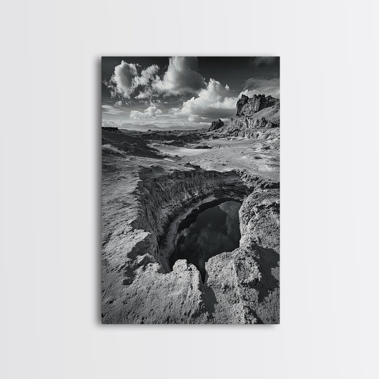 Desert Crater Scene, Surreal Landscape Art, Earth Tone Vibe, Minimalist Nature, Framed Canvas Print, Office Wall Decor, Modern Western Style