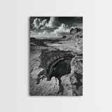 Desert Crater Scene, Surreal Landscape Art, Earth Tone Vibe, Minimalist Nature, Framed Canvas Print, Office Wall Decor, Modern Western Style