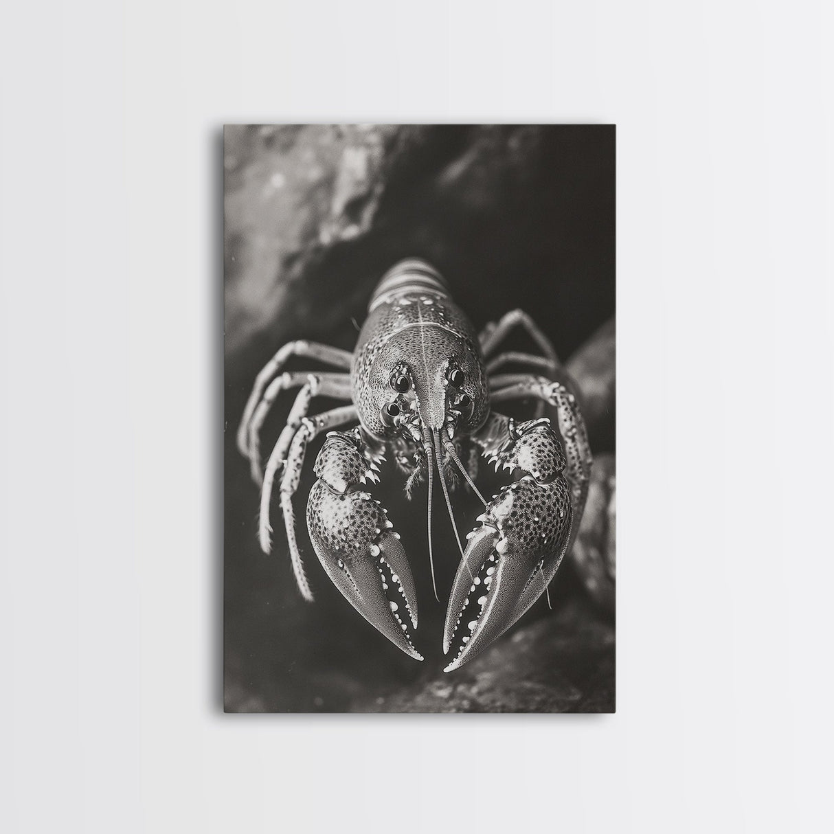 Lobster Close Up, Marine Life Art, Coastal Kitchen Decor, Monochrome Sea Animal, Framed Canvas Print, Ocean Wall Art, Nautical Print