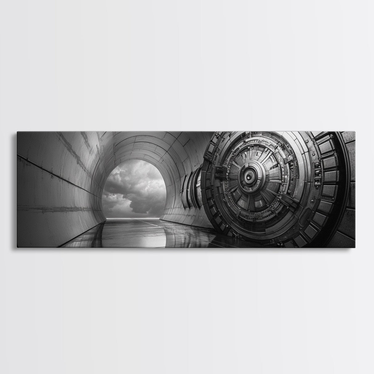 Vault Door, Sci-Fi Tunnel, Futuristic Entrance, Secure Chamber, Framed Canvas Print, Office Decor, Industrial Wall Art, Modern Cyberpunk Style