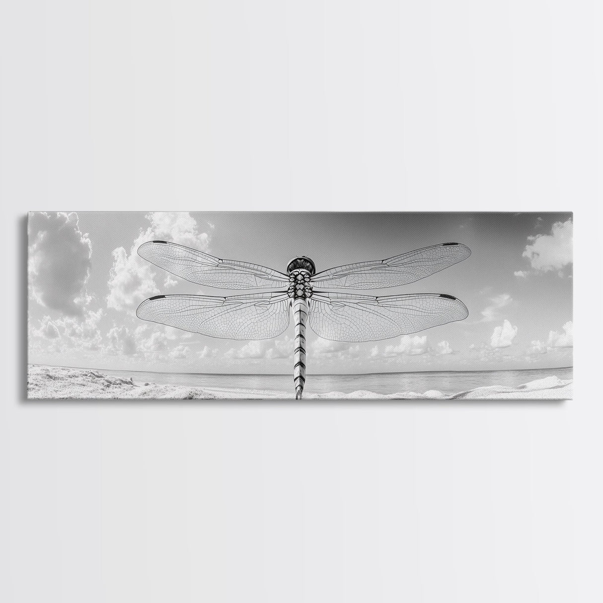 Dragonfly Beach Art, Detailed Insect Wings, Nature Wall Decor, Framed Canvas Print, Boho Bedroom Art, Minimal Wildlife Photography