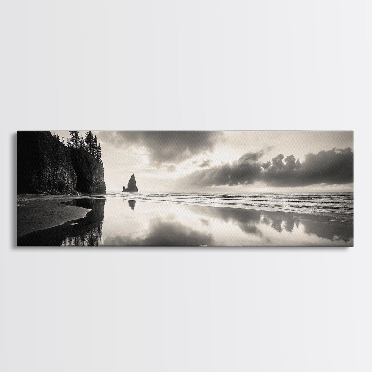 Sea Stack, Stormy Sky, Coastal Reflections, Canvas Print, Pacific Northwest Wall Art, Dramatic Seascape, Autumn Home Accent
