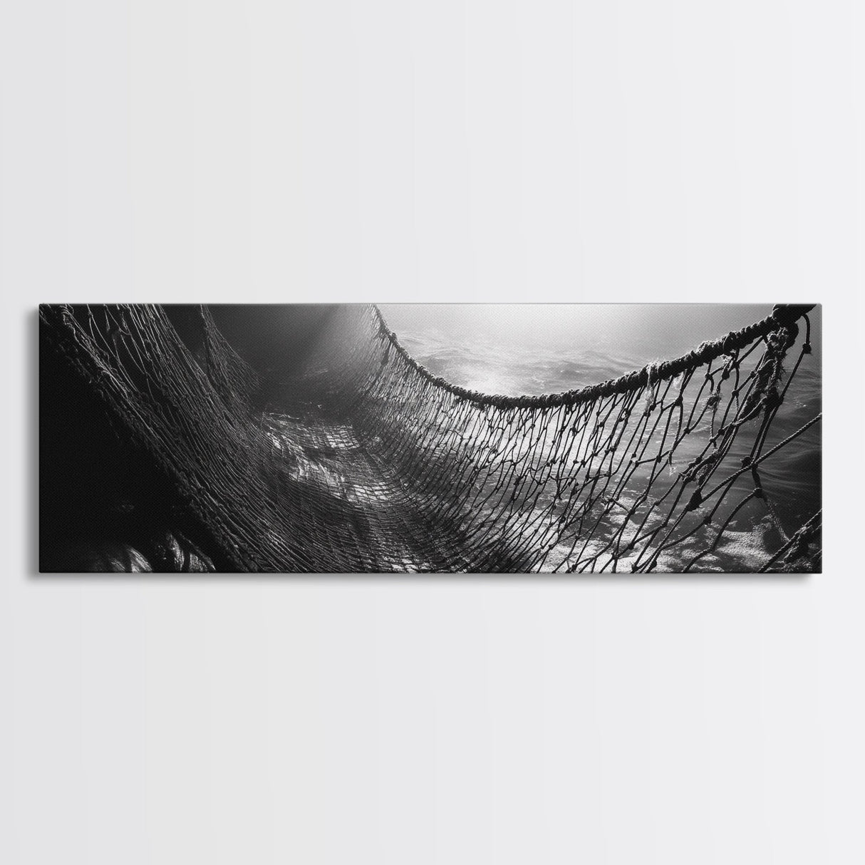 Deep Sea Net, Ocean Mood, Fisherman Style, Framed Canvas Print, Nautical Wall Art, Maritime Decor, Coastal Office Wall Art, Dark Ocean Print