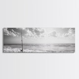 Beach Fishing, Ocean Waves, Rod and Reel, Framed Canvas Print, Coastal Living Wall Art, Minimalist Nautical Decor, Beach House Aesthetic