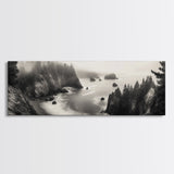 Ocean Rocks, Foggy Horizon, Coastal Cliffs, Dreamy Seascape, Canvas Print, Moody Nature Art, Living Room Wall Art, Coastal Minimalism