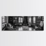 Rustic Cabin, Cozy Interior, Nature Retreat, Framed Canvas Print, Living Room Wall Art, Black and White Photography, Lodge Decor