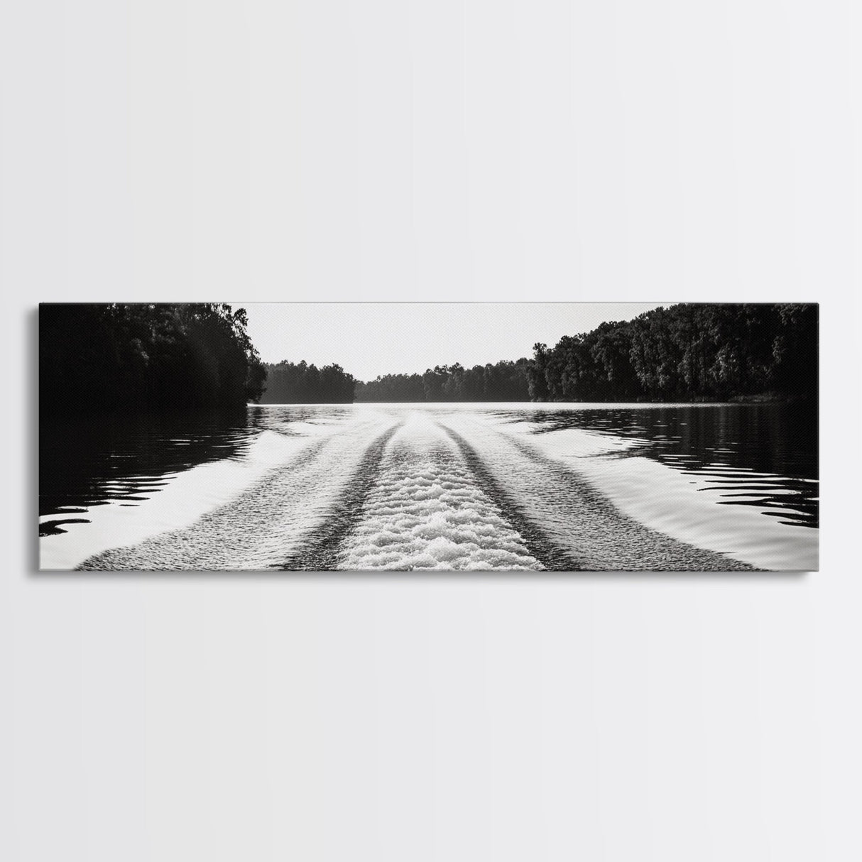 River Wake, Forest Waters, Lake Escape, Framed Canvas Print, Nature Photography, Minimalist Wall Art, Modern Cabin Decor