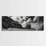 Cliff House, Ocean Cabin, Windy Coast, Framed Canvas Print, Moody Landscape Art, Rustic Wall Decor, Autumn Entryway Art