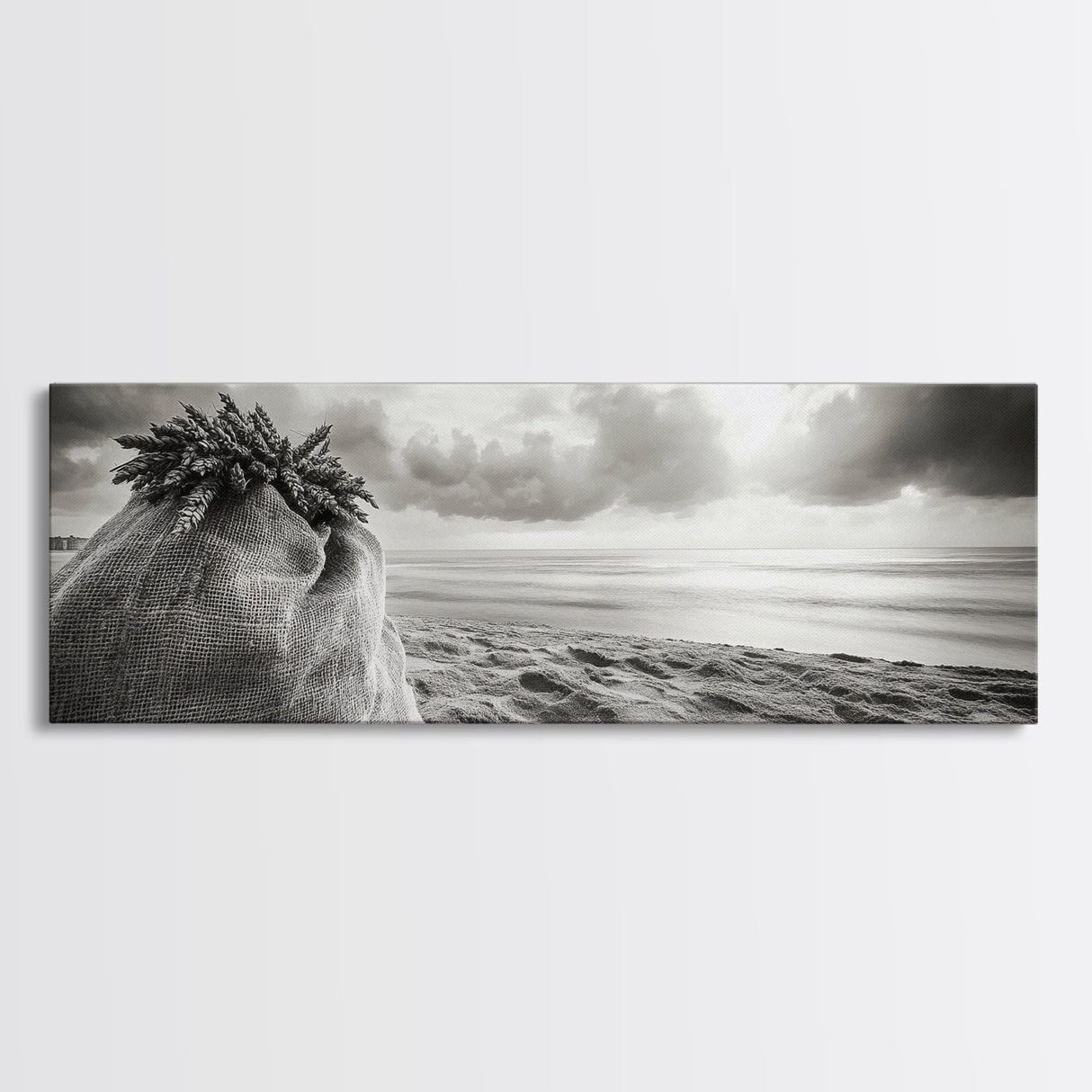 Wheat Sack, Coastal Field, Rustic Harvest, Framed Canvas Print, Farmhouse Wall Art, Autumn Kitchen Decor, Country Photography