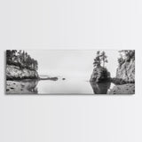 Forest Cove, Serene Shoreline, Calm Reflections, Canvas Print, peaceful nature wall art, neutral tones decor, minimalist bathroom artwork