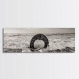 Ocean Ring, Waves Crashing, Sea Sculpture, Framed Canvas Print, unique beach photography, industrial coastal wall art, modern bathroom decor