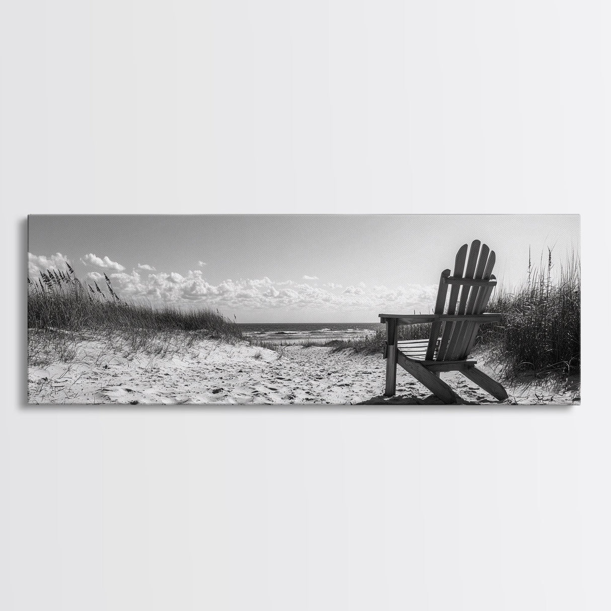 Sand Dunes, Beach Chair, Sea Grasses, Ocean Path, Framed Canvas Print, Coastal Wall Art, Relaxation Theme, Minimalist Beach House Decor