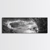 Ice Cave, Winter Seascape, Arctic Sunset, Canvas Print, dramatic frozen landscape art, black and white Christmas decor, cozy winter home art