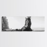 Sea Stack, Rugged Coast, Ocean Cliffside, Framed Canvas Print, Coastal landscape, Nature photography, Office wall art, Monochrome design