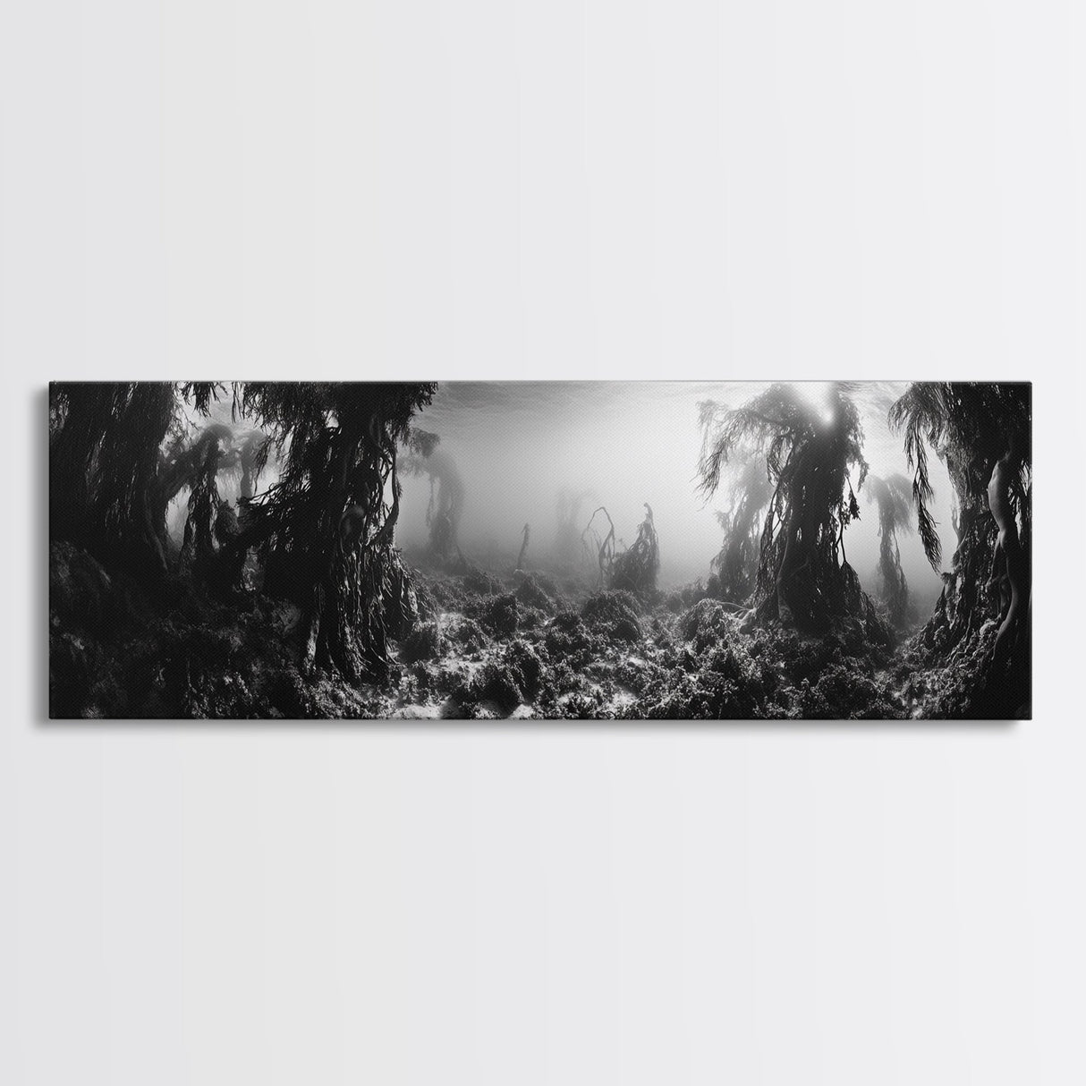 Kelp Forest, Underwater Magic, Ocean Depths, Framed Canvas Print, Marine nature photography, Bathroom wall decor, Moody coastal aesthetic