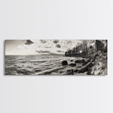 Coastal Shoreline, Autumn Landscape, Nature Photography, Framed Canvas Print, Rustic Decor, Lake House Art, Fall Wall Art, Neutral Tones