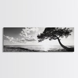 Lone Tree, Coastal Sunset, Ocean Horizon, Framed Canvas Print, Tranquil Landscape Art, Meditation Room Wall Art, Nature Zen Decor