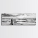 Blanket Beach, Woven Texture, Ocean Sunset, Tranquil Shore, Framed Canvas Print, Boho Wall Art, Bedroom Decor, Soft Coastal Photography Style