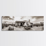 Desert Home, Adobe House, Rustic Pathway, Cactus Garden, Framed Canvas Print, Southwestern Decor, Living Room Wall Art, Western Aesthetic