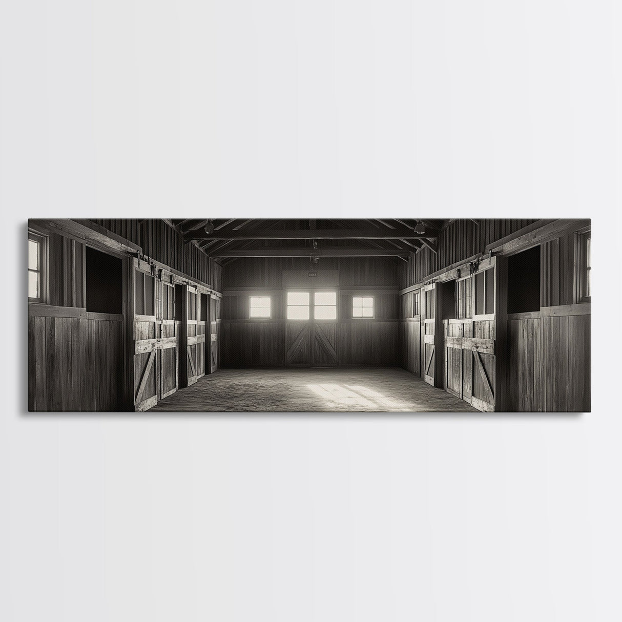 Rustic Horse Stable, Morning Light Barn, Western Charm Art, Framed Canvas Print, Entryway Wall Art, Farmhouse Country Decor