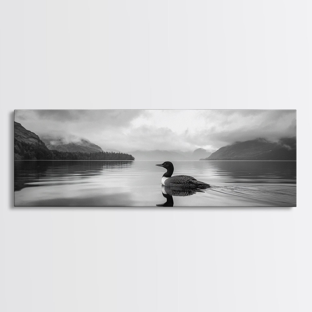 Loon Lake, Misty Reflection, Quiet Morning, Framed Canvas Print, Cabin Wall Art, Nature Lover Gift, Rustic Lakehouse Decor