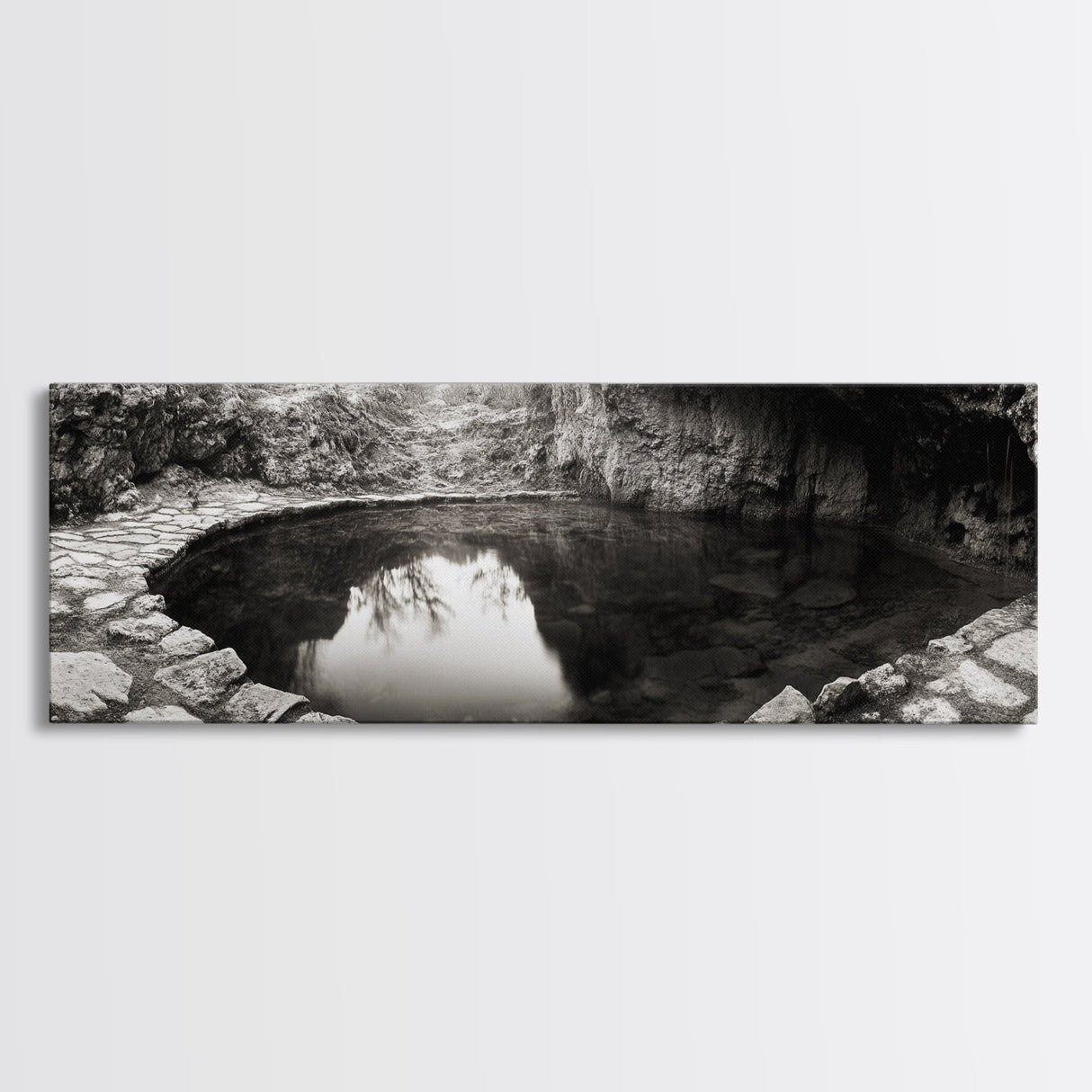 Stone Pool, Quiet Reflection, Nature Photography, Zen Vibes, Framed Canvas Print, Bathroom Wall Art, Rustic Decor, Tranquil Home Accent