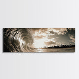 Ocean Wave Curl, Coastal Sunset, Seaside Wall Art, Framed Canvas Print, Surfer Vibes, Modern Beach Decor, Living Room Statement Piece