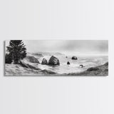 Rocky Coastline Mist, Ocean Cliffs, Foggy Seascape, Moody Decor, Canvas Print, Coastal Wall Art, Nature Photography, Living Room Decor