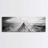 Ocean Kayak Splash, Adventure Wall Art, Ocean Motion, Black And White Canvas Print, Modern Decor, Nautical Style, Sports Lover Gift