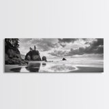 Seastacks Coastal Scene, Moody Beach Landscape, Ocean Reflections, Canvas Print, Coastal Decor, Pacific Northwest, Fall Wall Art