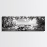 Secluded Picnic Spot, Ocean View, Tranquil Escape, Nature Sanctuary Art, Framed Canvas Print, Kitchen Wall Decor, Coastal Forest Vibe