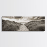 Sandy Dune Path, Grassy Trail, Seaside Journey, Beach Nature Scene, Framed Canvas Print, Minimalist Wall Art, Autumn Coastal Decor