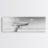 Desert Gun, Driftwood Grip, Coastal Surreal, Canvas Print, Minimalist Wall Art, Western Decor, Modern Living Room Art, Black and White Photo