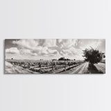 Vineyard Rows, Sunny Fields, Cloudy Sky, Canvas Print, Rustic Country Decor, Dining Room Wall Art, Wine Country Landscape, Farmhouse Style