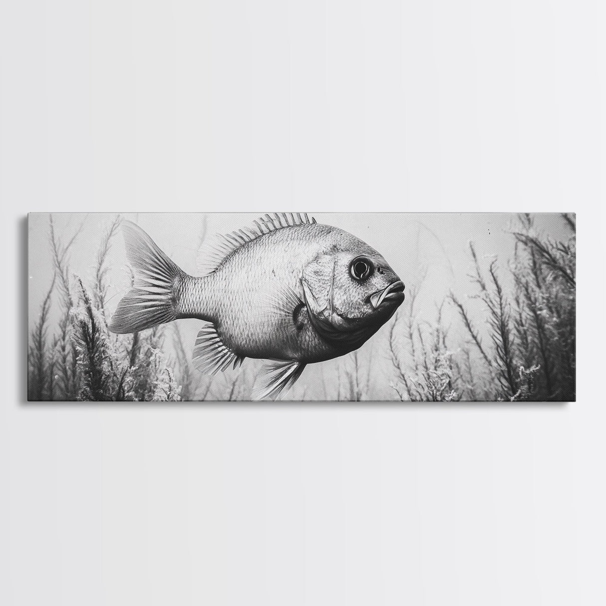 Underwater Fish, Aquatic Life, Marine Habitat, Ocean Depth, Framed Canvas Print, Bathroom Wall Art, Minimalist Nature Art, Sea Creature Decor