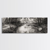 Woodland Creek Flow, Sepia Landscape Scene, Peaceful Forest Art, Canvas Print, Autumn Wall Decor, Rustic Living Room Artwork
