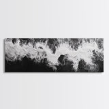 Ocean Wave, Aerial Surf, Coastal Abstract, Monochrome Motion, Framed Canvas Print, Modern Bathroom Art, Minimalist Art, Black and White Decor