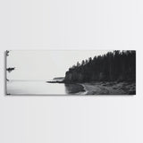 Forest Cliffs, Quiet Bay, Monochrome Coast, Canvas Print, Nature Photography, Modern Rustic Wall Art, Entryway or Office Decor