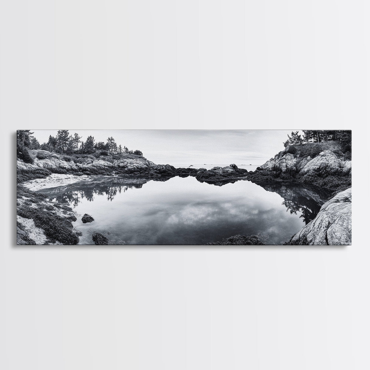 Coastal Reflections, Tide Pool, Rocky Shoreline, Framed Canvas Print, Seaside Nature Art, Minimalist Coastal Decor, Zen Bathroom Art