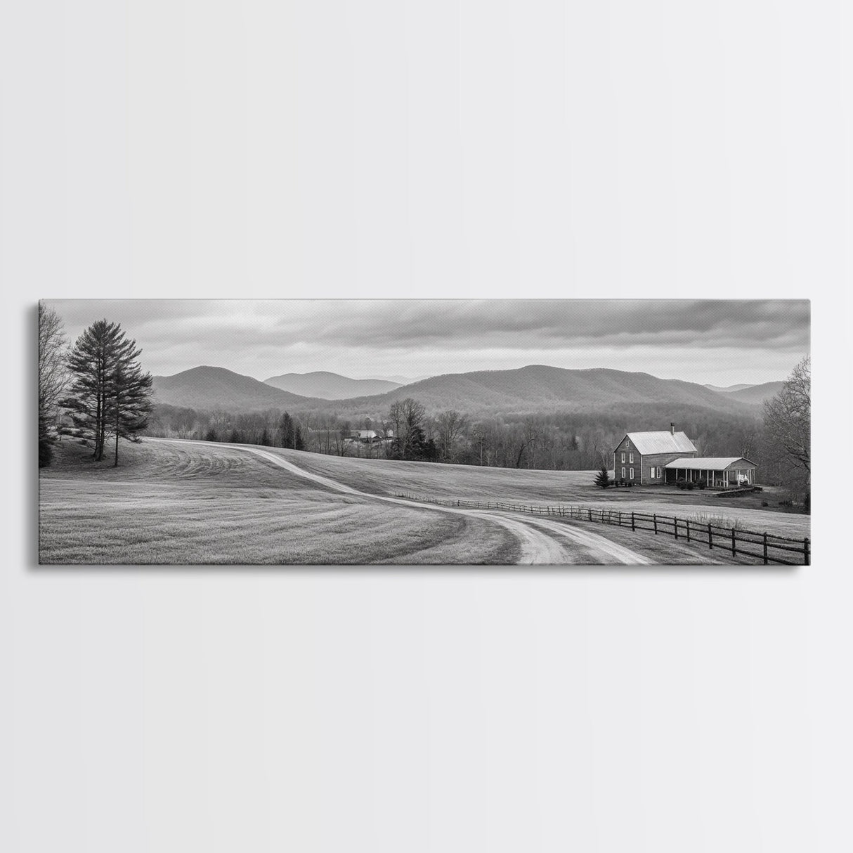 Mountain Valley, Country Road, Rural Home, Framed Canvas Print, Farmhouse Wall Art, Living Room Decor, Autumn Country Landscape