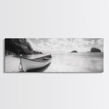 Rowboat, Sandy Cove, Island View, Canvas Print, Coastal Photography, Minimalist Beach Decor, Serene Bathroom or Bedroom Wall Art