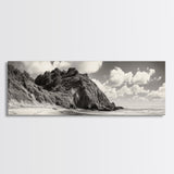 Seaside Cliff, Pine Hills, Sandy Beach, Canvas Print, Coastal Landscape Art, Modern Nature Decor, Beach House Living Room Style