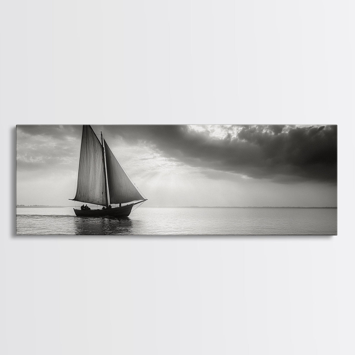 Sailboat, Ocean Horizon, Dramatic Sky, Framed Canvas Print, Nautical Wall Art, Minimalist Office Decor, Ocean Lover Photography