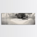 Remote Island Escape, Tranquil Shore, Ocean Oasis, Nature Seclusion, Framed Canvas Print, Coastal Wall Art, Bathroom Decor, Tropical Style